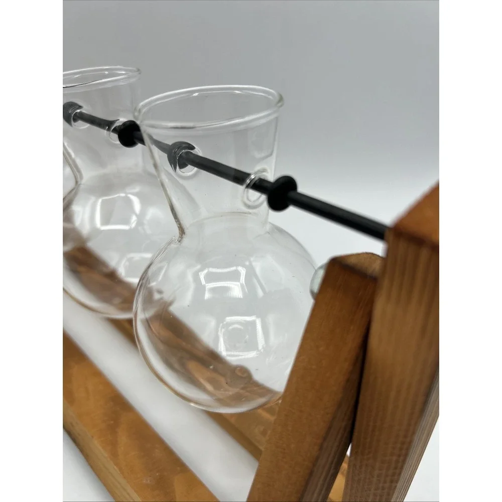 Trio Propagation Station with Wooden Stand, Plant Gift Stylish Plant Decor Glass